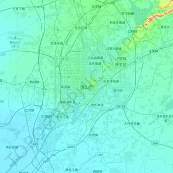唐山市 topographic map, elevation, terrain