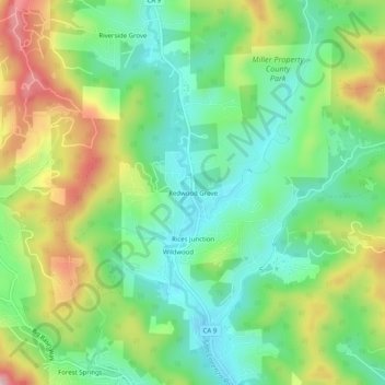 Redwood Grove topographic map, elevation, terrain