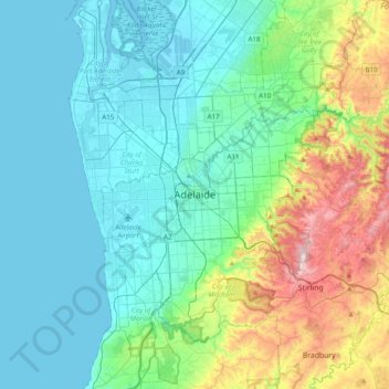 Adelaide topographic map, elevation, terrain
