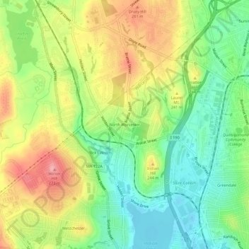 North Worcester topographic map, elevation, terrain