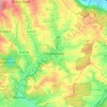 Schatthausen topographic map, elevation, terrain