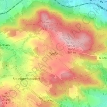 Weifa topographic map, elevation, terrain