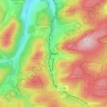 Silbach topographic map, elevation, terrain
