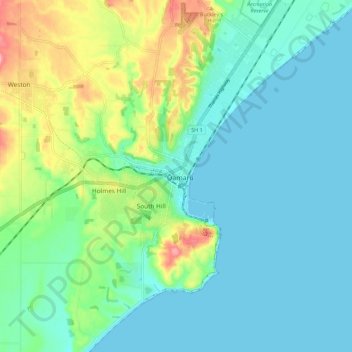 Ōamaru topographic map, elevation, terrain
