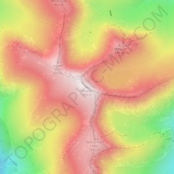 Helvellyn topographic map, elevation, terrain