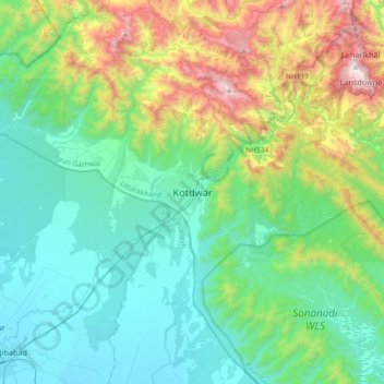 Kotdwar topographic map, elevation, terrain