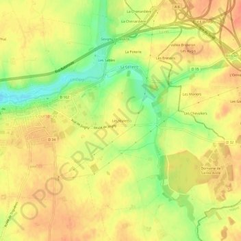 Les Malets topographic map, elevation, terrain