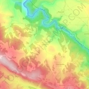 Sinzelles topographic map, elevation, terrain