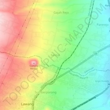 Sentul topographic map, elevation, terrain