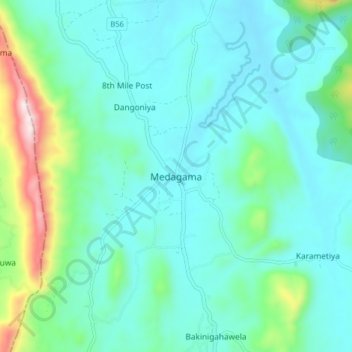 Medagama topographic map, elevation, terrain