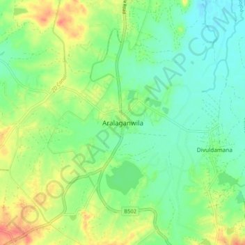 Aralaganwila topographic map, elevation, terrain