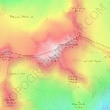 Wildspitze topographic map, elevation, terrain