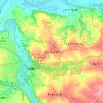 Zschadraß topographic map, elevation, terrain