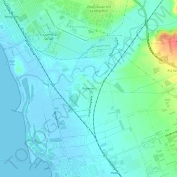 Polveroni topographic map, elevation, terrain