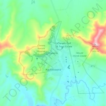 Clarens topographic map, elevation, terrain