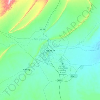 Laghouat topographic map, elevation, terrain