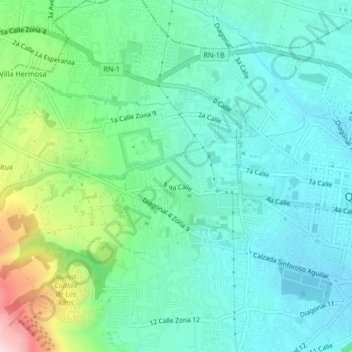 Zona 9 topographic map, elevation, terrain
