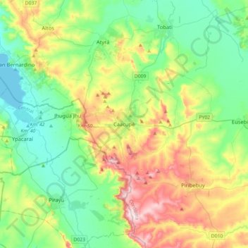 Caacupé topographic map, elevation, terrain