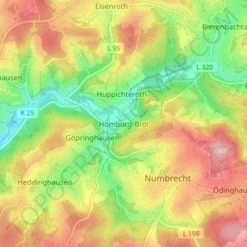 Homburg-Bröl topographic map, elevation, terrain