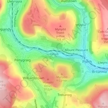 Dinas topographic map, elevation, terrain