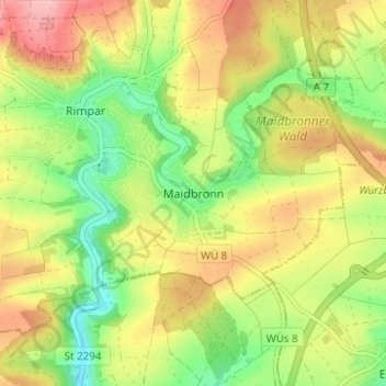 Maidbronn topographic map, elevation, terrain