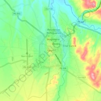 Yauri topographic map, elevation, terrain