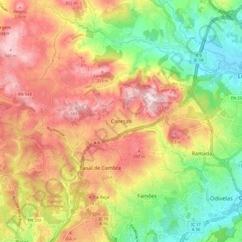 Caneças topographic map, elevation, terrain