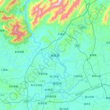 新邵县 topographic map, elevation, terrain