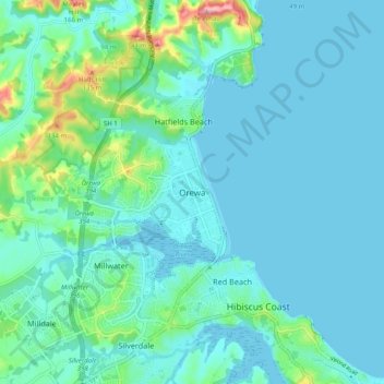 Orewa topographic map, elevation, terrain
