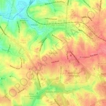 Oak Crest topographic map, elevation, terrain