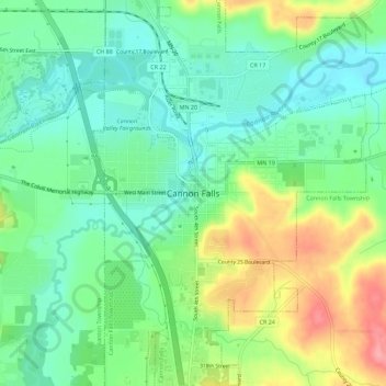 Cannon Falls topographic map, elevation, terrain