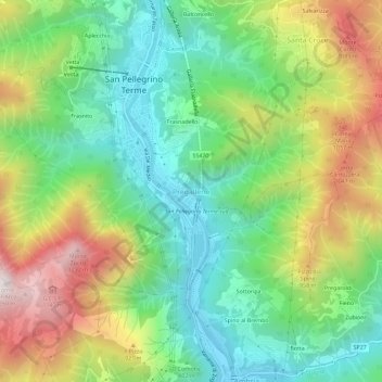 Pregalleno topographic map, elevation, terrain