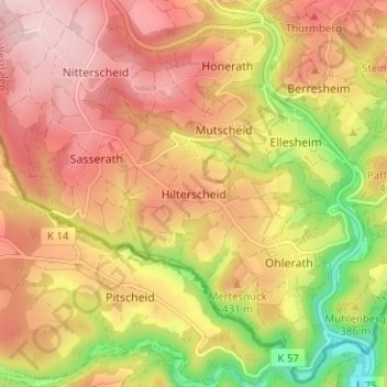Hilterscheid topographic map, elevation, terrain