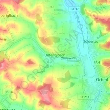 Unteriglbach topographic map, elevation, terrain
