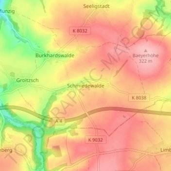 Schmiedewalde topographic map, elevation, terrain