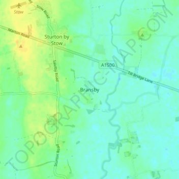 Bransby topographic map, elevation, terrain
