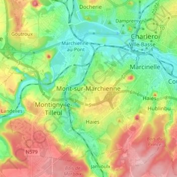 Mont-sur-Marchienne topographic map, elevation, terrain