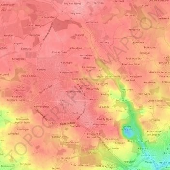 Kerouriat topographic map, elevation, terrain