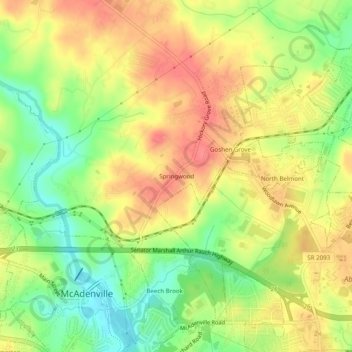 Springwood topographic map, elevation, terrain