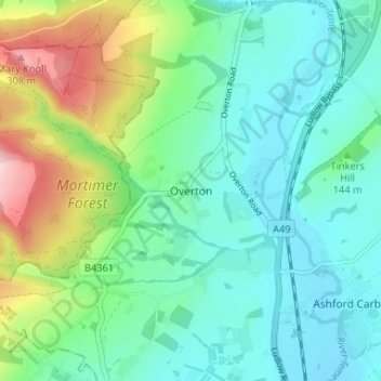 Overton topographic map, elevation, terrain
