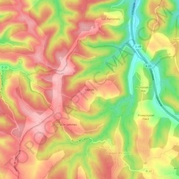 Vayrols topographic map, elevation, terrain