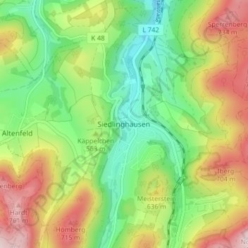 Siedlinghausen topographic map, elevation, terrain