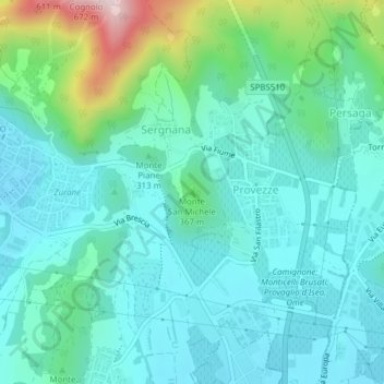 Monte San Michele topographic map, elevation, terrain