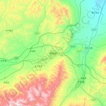 神池县 topographic map, elevation, terrain