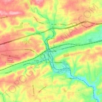 Coatesville topographic map, elevation, terrain