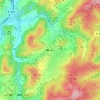 Mellen topographic map, elevation, terrain