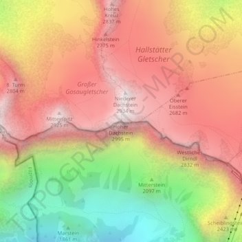 Hoher Dachstein topographic map, elevation, terrain