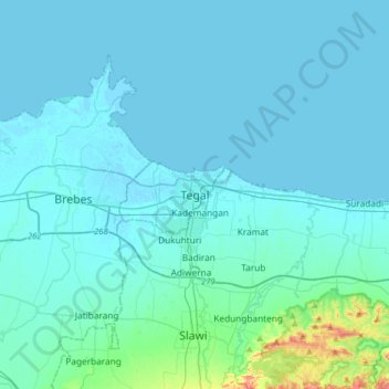 Tegal topographic map, elevation, terrain