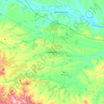 Haskovo topographic map, elevation, terrain
