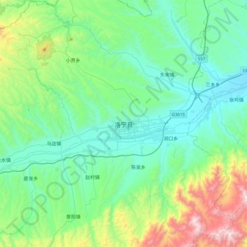洛宁县 topographic map, elevation, terrain
